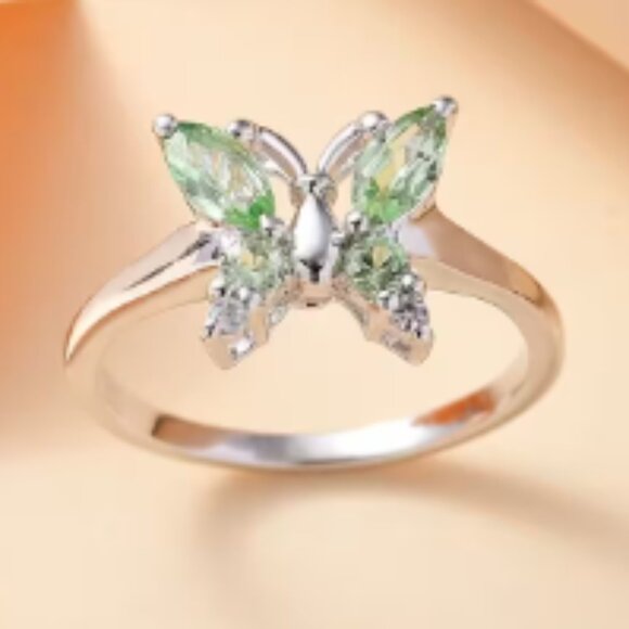 Brazilian Mint Garnet and White Zircon Butterfly Ring - Picture 3 of 5